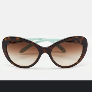 Tiffany & Co. Brown Tortoise TF4059 Cat Eye Sunglasses with bow details